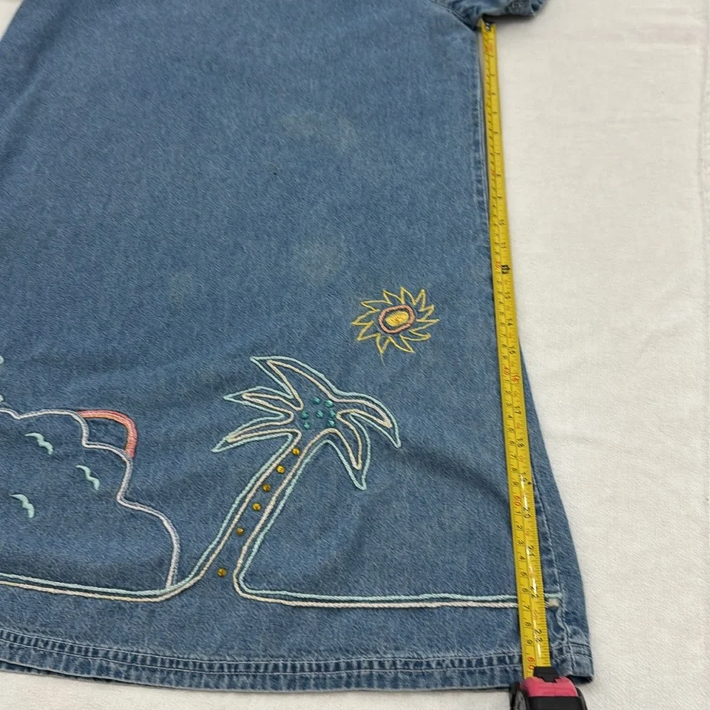 Bleu Bayou casual wear Denim Kids Dress with Embroidered Palm Trees (mlb)